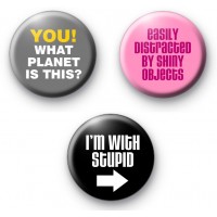 Set of 3 Funny Slogan Badges