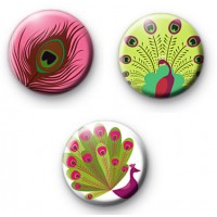Set of 3 Peacock Bird Button Badges