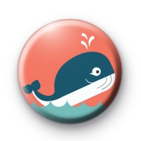 Happy Cute Blue Whale Pin Badge thumbnail