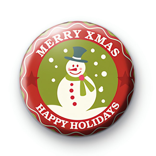 Merry Xmas Snowman Button Badge