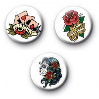 Set of 3 Old School Tattoo Style Badges