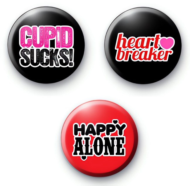 Set of 3 Anti Valentines Button Badges 2