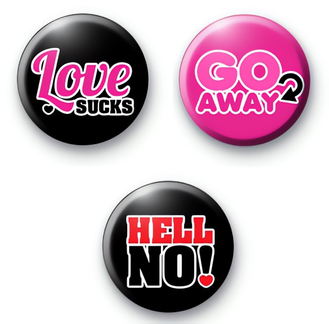 Set of 3 Anti Valentines Button Badges