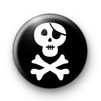 Black and White Pirate Skull Badge