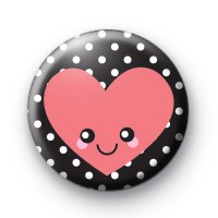 Black and Pink Happy Smiley Heart Badge