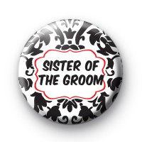 Black and red sister of the groom badge