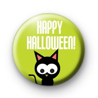 Black Kitty Happy Halloween Button Badge