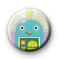 Cute Blue Robot Pin Badge