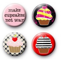 Set of 4 Cute Cupcake Button Badges