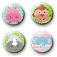 Set of 4 Super Cute Animal Button Badges