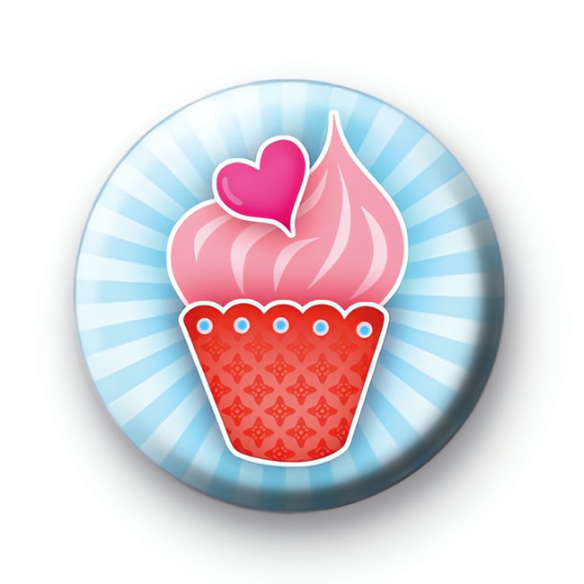 Pink Love Heart Cupcake Badge