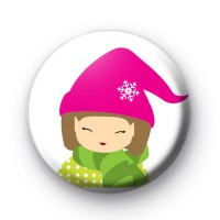 Festive Cute Girl Button Badge
