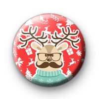 Super Cute Moustache Reindeer Badge