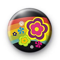 Hippie Flowers and Rainbow button badge