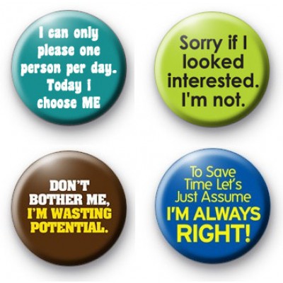 Set of 4 Funny Slogan Button Badges