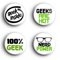 Set of 4 Super Geek Button Badges