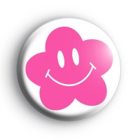 Flower Happy Face Bright Pink Badge thumbnail
