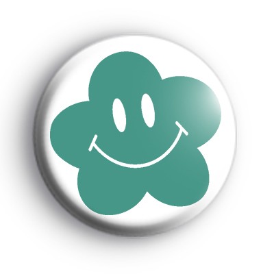 Flower Happy Face Green Badge