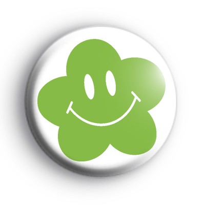 Flower Happy Face Pea Green Badge