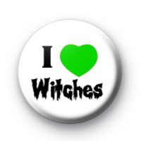 I Love Witches Green Heart Badge