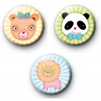 Set of 3 Cute Kawaii Animals Badges