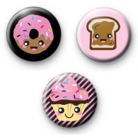 Set of 3 Cute Kawaii Sweet Treat Badges