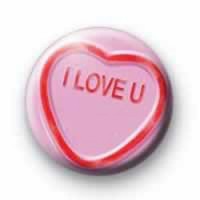 I love u pink candy heart badge