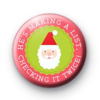 Santa Christmas List Button Badge