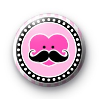 Moustache Heart Face Pink Badge