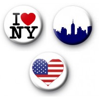 Set of 3 New York Button Badges