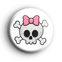 Skull and Crossbones Pink Bow Badge thumbnail