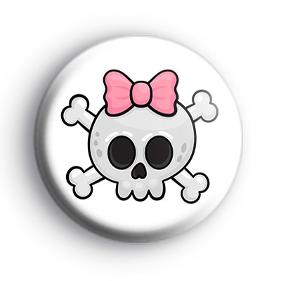 Skull and Crossbones Pink Bow Badge