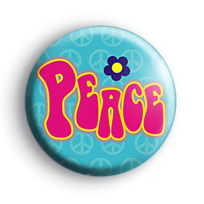 Pink and Blue Retro Peace Badge medium