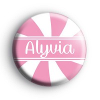 Custom Candy Cane Name Pink and White Badge