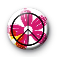 Pink Floral Peace Symbol Badge