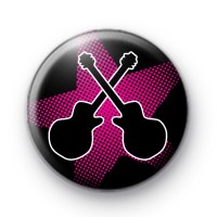 Pink Rock Guitar Star Button Badges