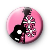 Pink Guitar and Flowers badge