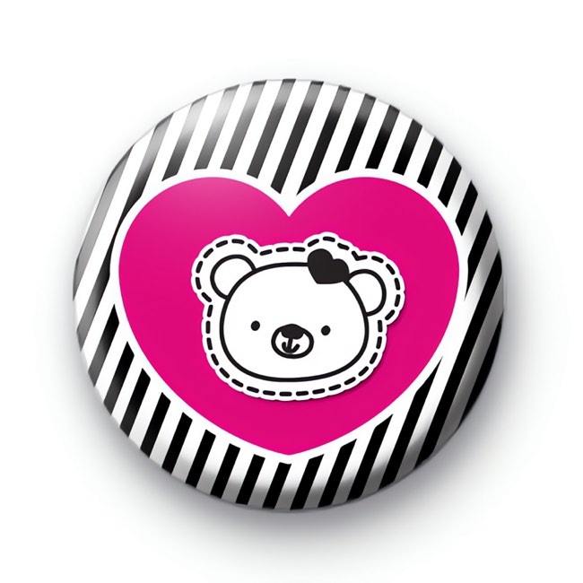 Pink Heart Bear Badge