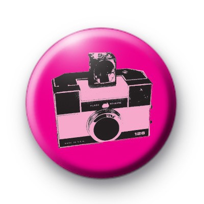 Retro Pink Classic Camera Button Badge
