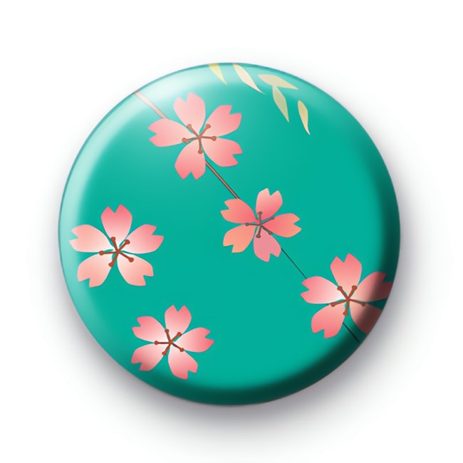 Pink and Blue Flower Blossom Badge