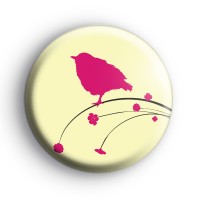 Cute Pink Bird and Flowers Badges
