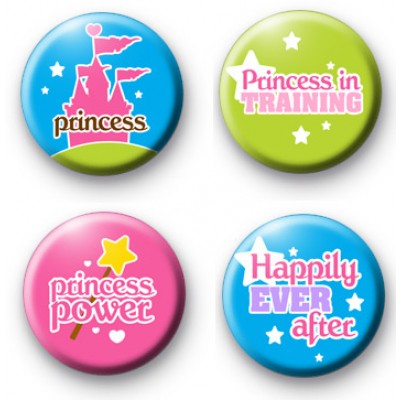 Set of 4 Princess Button Badges