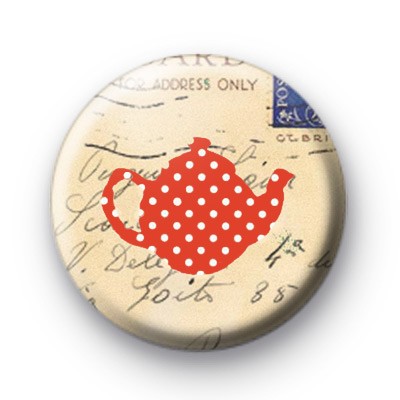 Red dotty spot teapot badge