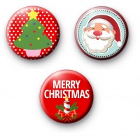 Set of 3 Red Festive Christmas Badges