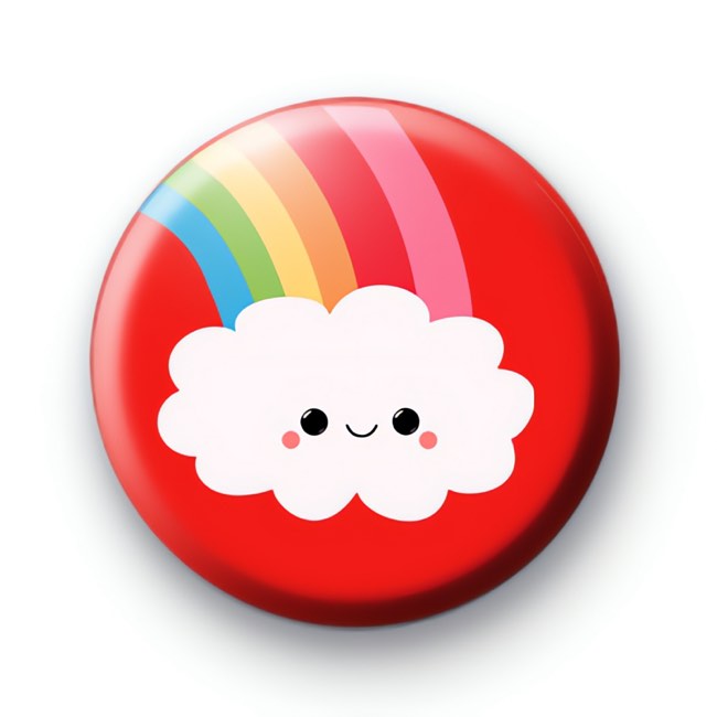 Red Happy Face Rainbow Cloud Badge