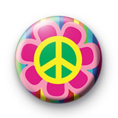 Bright Retro Peace Flower Button Badges