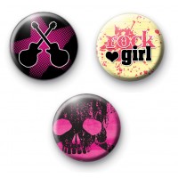 Set of 3 Rocker Girl Pin Badges