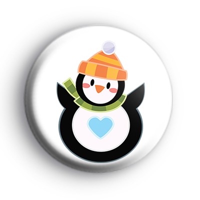 Round Festive Penguin Badge