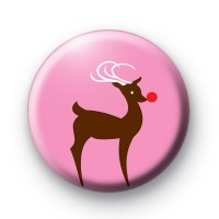 Santa's Cute Pink Reindeer Badge