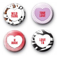 Set of 4 Candy Heart Slogan Badges